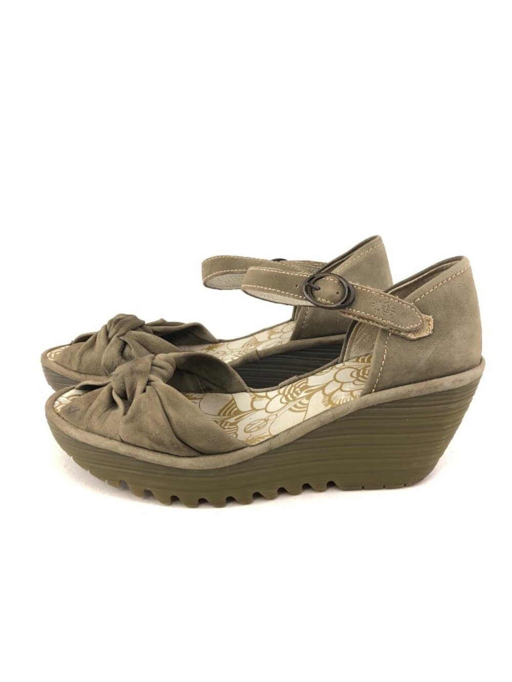 Fly London Yoel Cupido Khaki Wedge Sandals EUR 37 - Picture 2 of 15